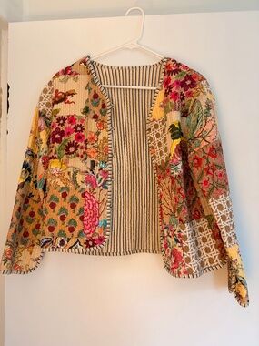 Patchwork Floral Quilted Jacket in Mustard Multicolor